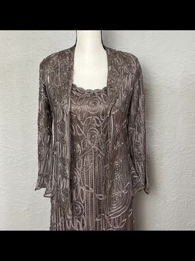 Soulmates | Dresses | Soulmates Handcrafted Embroidered Beaded Silk Lace  Evening Dress Jacket Set Sz M | Poshmark